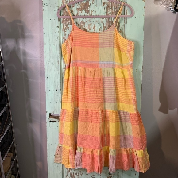 Women’s yellow and orange plaid spaghetti strap flowy dress - Picture 1 of 4
